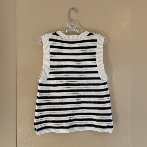 NWT French Connection Mozart Stripe Sleeveless Cotton Sweater Vest sz L - Picture 2 of 8